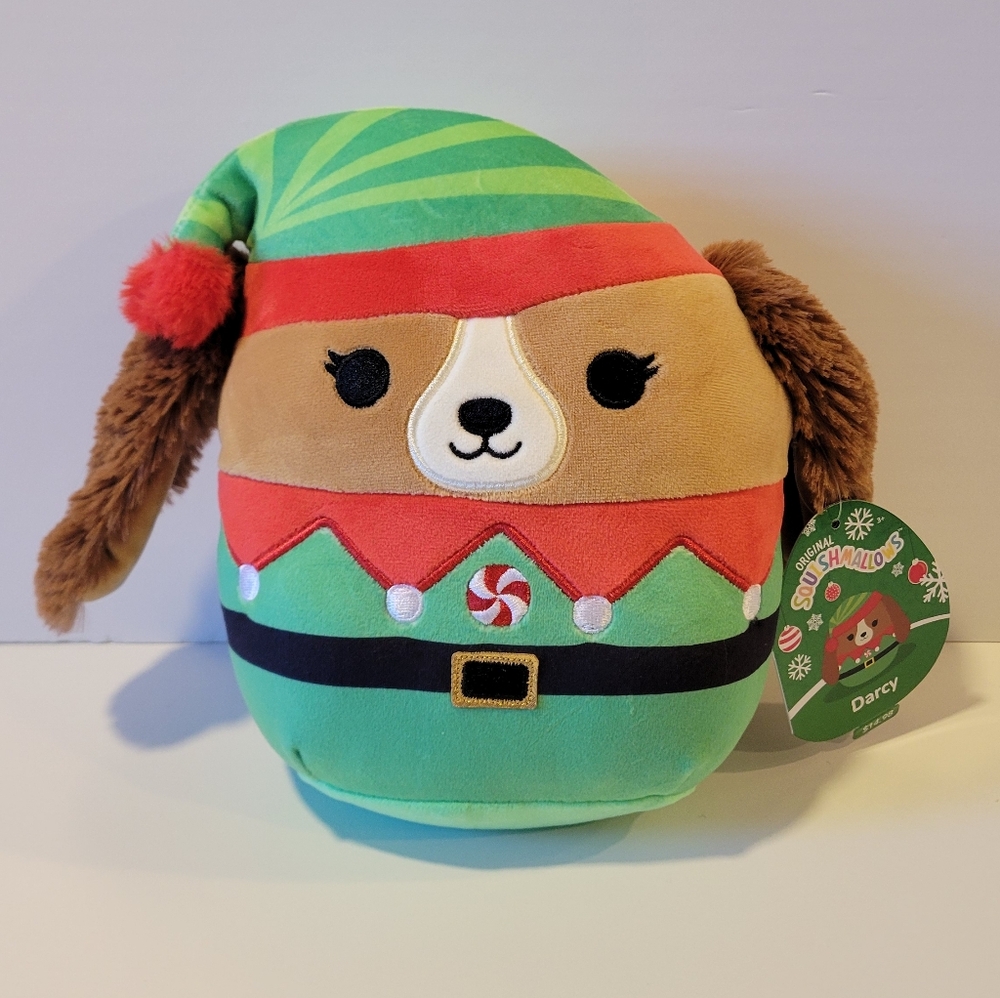 Squishmallows Darcy 8" Holiday Dog Plush with Green and Red Outfit